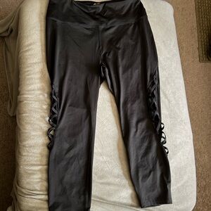 Black Athletic Leggings with Cutouts On Leg, Size M